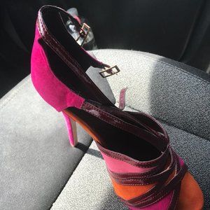 Pink suede stiletto heel shoe